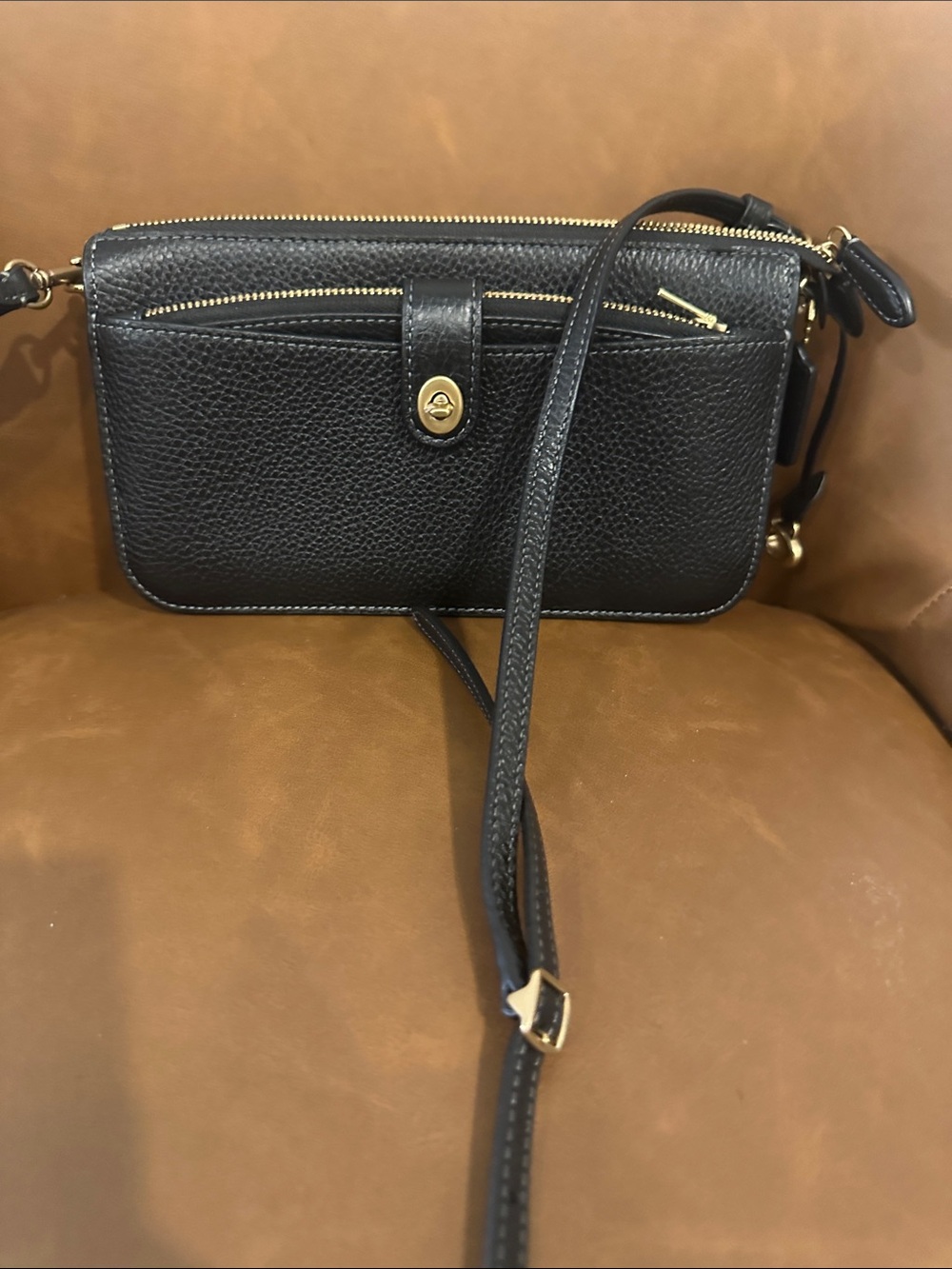 Coach Black Pebbled Leather Crossbody with Gold Hardware